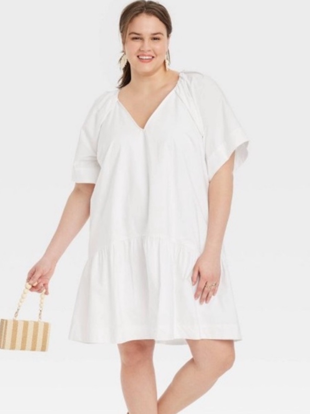 Women's Flutter Short Sleeve Mini Poplin
Dress - A New Day™ White new